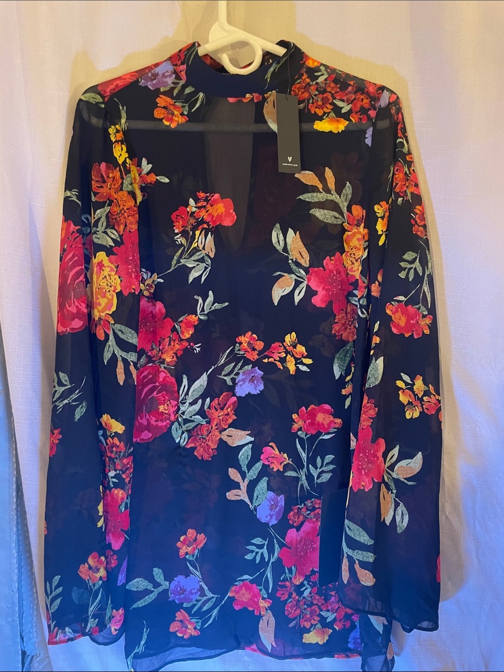 Lulu's Black Sheer Floral Long-Sleeve Blouse